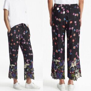 French Connection Wide Leg Crochet Floral Boho Pants Lyocell Lace Mix Trousers 2